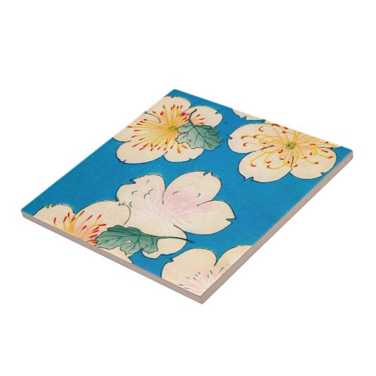 FarbeWoodblock Druck der Hartriegel-Blüten Fliese (Seite)