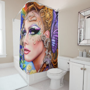 Farbexplodierendes Drag Queen Artwork Design Duschvorhang