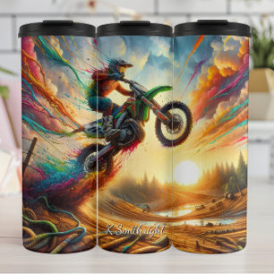 Farbexplosion bei farbenfrohem Motocross-Sonnenunt Thermosbecher