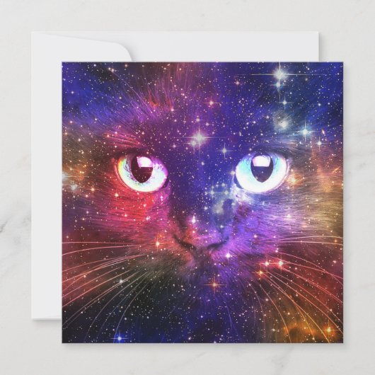 Farbexplosion-Galaxie-Katze Einladung (Vorderseite)