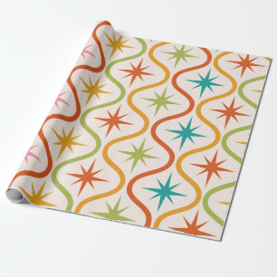 Farbexplosion im Mid-Century-Stil: Sternenexplosio Geschenkpapier