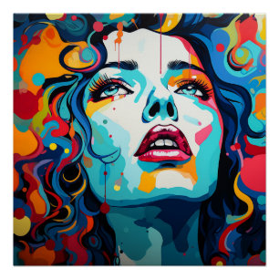 Farbexplosion: Porträt im Pop-Art-Stil Poster