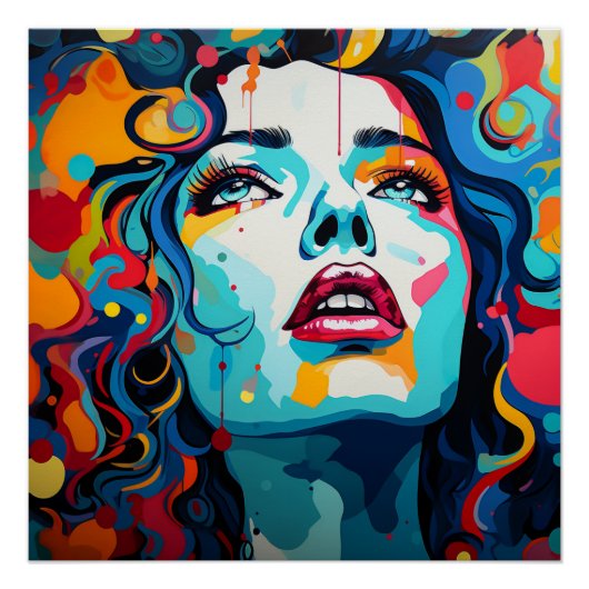 Farbexplosion: Porträt im Pop-Art-Stil Poster (Vorderseite)