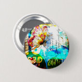 Farbexplosion Retro Schmetterling Collage Button (Vorne & Hinten)