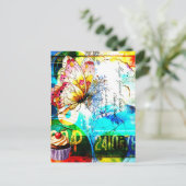 Farbexplosion Retro Schmetterling Collage Postkarte (Stehend Vorderseite)