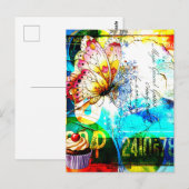 Farbexplosion Retro Schmetterling Collage Postkarte (Vorne/Hinten)