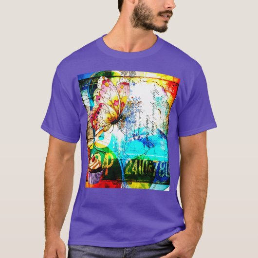 Farbexplosion Retro Schmetterling Collage T-Shirt (Vorderseite)