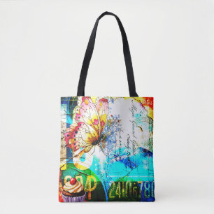 Farbexplosion Retro-Schmetterling-Collage Tasche