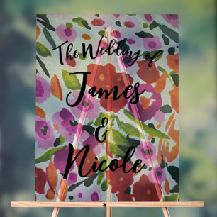 Farbexplosion Wasserfarbene Hochzeitstafel mit krä Acrylschild