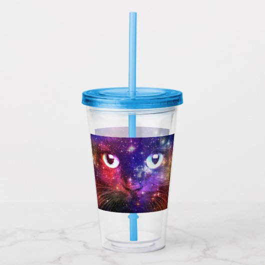 Farbexplosions-Galaxie-Katze Acryltrinkbecher (Vorderseite)
