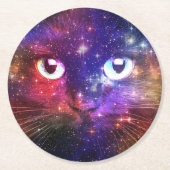 Farbexplosions-Galaxie-Katze Runder Pappuntersetzer (Vorderseite)