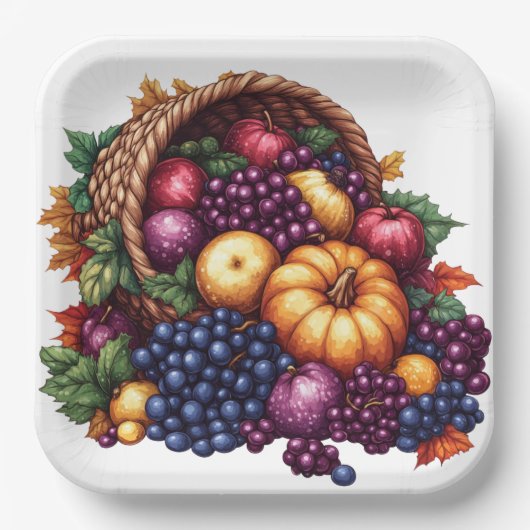 FARBFALL ERNTEDANK CORNUCOPIA-REGELUNG PAPPTELLER (Vorderseite)