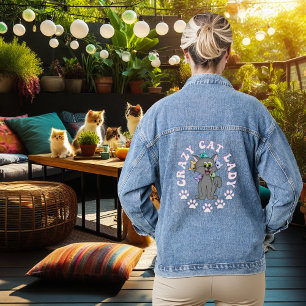 FARBFÄLTIGE CRAZY CAT LADY JEANSJACKE