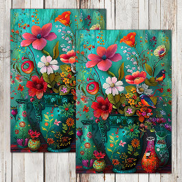 FARBFARBEN FRÜHBLUMEN IN VASE DECOUPAGE SEIDENPAPIER