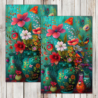 FARBFARBEN FRÜHBLUMEN IN VASE DECOUPAGE SEIDENPAPIER
