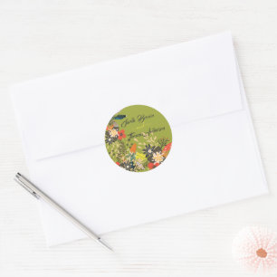 FARBFARBEN GREEN FLORAL BOHO RUNDER AUFKLEBER