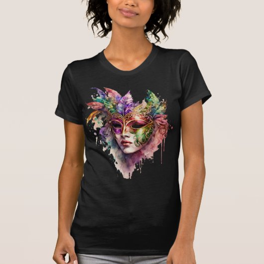 FARBFARBEN MARDI GRAS MASK & FEATHERS T-Shirt (Vorderseite)