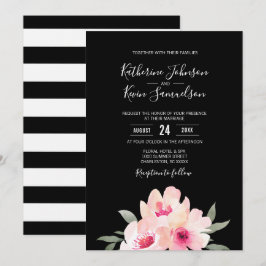Farbfarbene Blush Pink Schwarze Blütenhochzeit Einladung