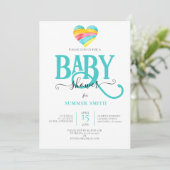 FARBFARBENER RAINBOW HERZGENDER NEUTRAL BABY SHOWE EINLADUNG (Stehend Vorderseite)