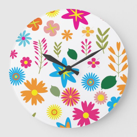 FARBFARBENES BLUMENMUSTER GROßE WANDUHR (Vorderseite)