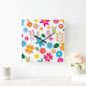 FARBFARBENES BLUMENMUSTER QUADRATISCHE WANDUHR (Zuhause)