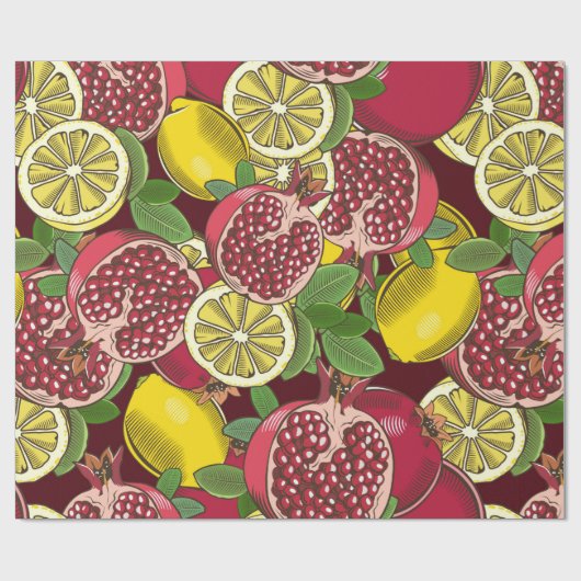 Farbfarbenes nahtloses Muster mit Granatäpfeln Geschenkpapier (Flach)