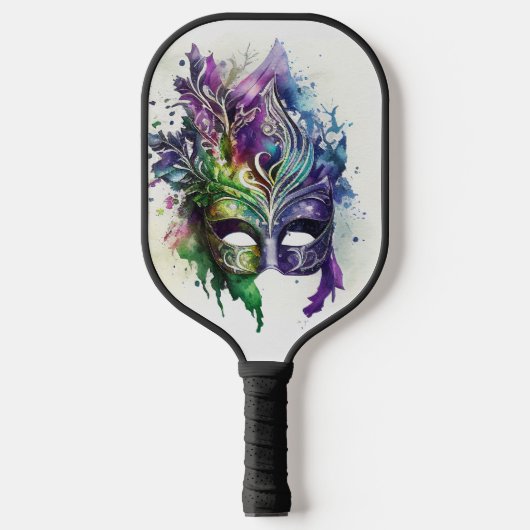 FARBFARBENES WATERCOLOR MARDI GRAS MASK PICKLEBALL SCHLÄGER (Vorderseite)