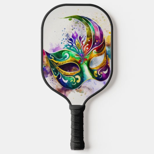 FARBFARBENES WATERCOLOR MARDI GRAS MASK PICKLEBALL SCHLÄGER (Vorderseite)