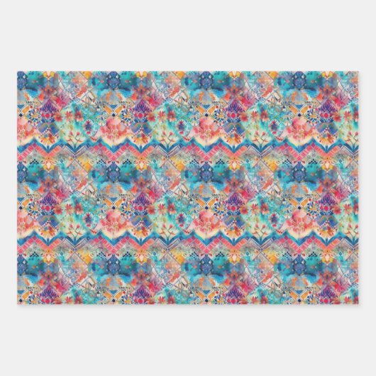 FARBFARBIGE BOHO ECLECTIC GIFT GESCHENKPAPIER SET (Vorderseite 2)