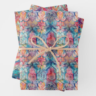 FARBFARBIGE BOHO ECLECTIC GIFT GESCHENKPAPIER SET