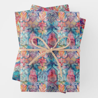 FARBFARBIGE BOHO ECLECTIC GIFT GESCHENKPAPIER SET