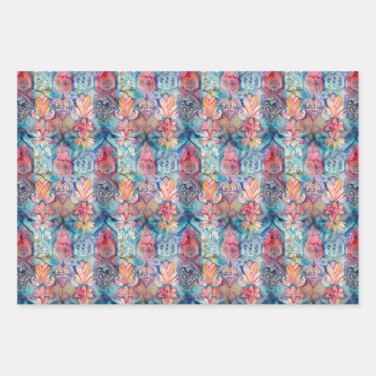 FARBFARBIGE BOHO ECLECTIC GIFT GESCHENKPAPIER SET (Vorderseite)