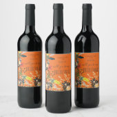 FARBFARBIGE BOHO ORANGE FLORAL WEINETIKETT (Flaschen)