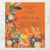 FARBFARBIGE BOHO ORANGE FLORAL WEINETIKETT (Einzelnes Label)