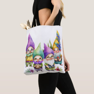 FARBFARBIGE NIEDLICHE MARDI GRAS GNOMES TASCHE