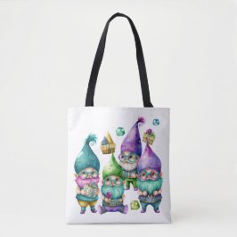 FARBFARBIGE NIEDLICHE MARDI GRAS GNOMES TASCHE