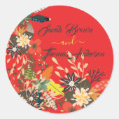 FARBFARBIGE ROTE FLORAL BOHO RUNDER AUFKLEBER (Vorderseite)