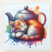 Farbfernseher Katze Teapot Glasuntersetzer (Vorderseite)