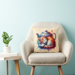Farbfernseher Katze Teapot Kissen