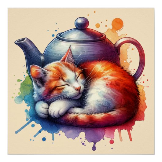 Farbfernseher Katze Teapot Poster (Vorderseite)