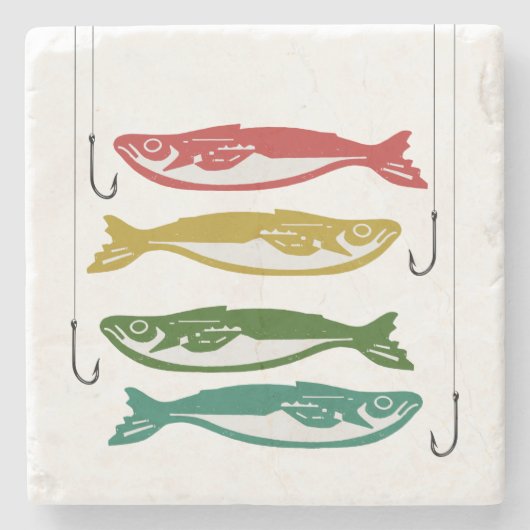 Farbfisch mit Fischbügeln Steinuntersetzer (Vorderseite)