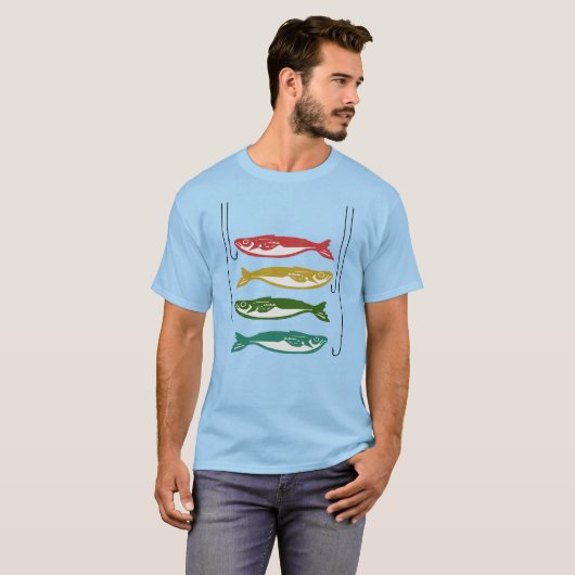 Farbfisch mit Fischbügeln T-Shirt (Vorne ganz)