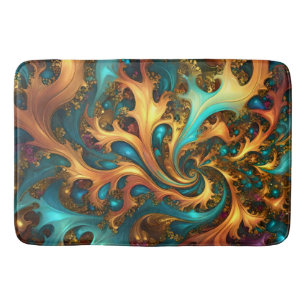Farbflamme: Aquamarin, Gold, Orange Fraktal Dance Badematte