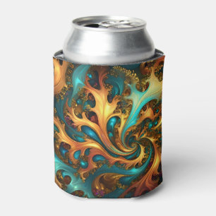 Farbflamme: Aquamarin, Gold, Orange Fraktal Dance Dosenkühler