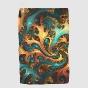 Farbflamme: Aquamarin, Gold, Orange Fraktal Dance Golfhandtuch