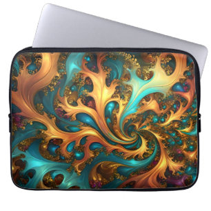 Farbflamme: Aquamarin, Gold, Orange Fraktal Dance Laptopschutzhülle