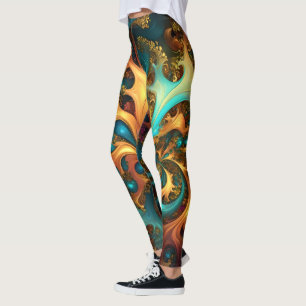 Farbflamme: Aquamarin, Gold, Orange Fraktal Dance Leggings