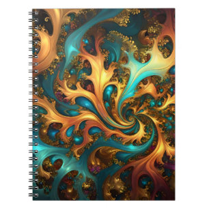 Farbflamme: Aquamarin, Gold, Orange Fraktal Dance Notizblock
