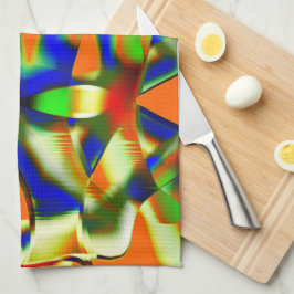 Farbflecken auf gewölbten beigen Streifen Geschirrtuch