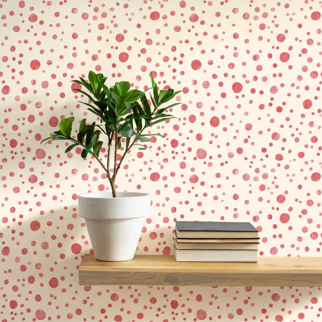Farbflecken und rote Flecken Tapete (Pretty red and cream dots and spots watercolor patterned art wallpaper)